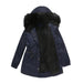 Color-Navy Blue-Autumn Winter Parka Women Fleece Lined Coat Women with Fur Collar Hooded Warm Jacket Loose Cotton Coat Plus Size-Fancey Boutique