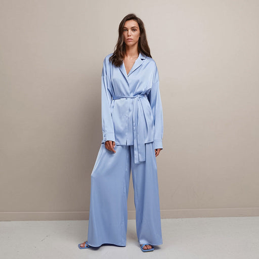 Color-Autumn Pajamas Two Piece Nightgown Trousers Comfortable Breathable Artificial Silk Simple French Pajamas Women-Fancey Boutique