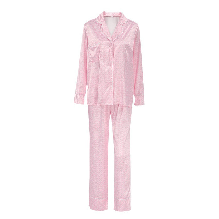 Color-Fall Pink Printing Artificial Silk Loose Comfort Casual Breathable Ladies Homewear Daily Wear Pajamas-Fancey Boutique