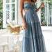 Color-Blue-Women Clothing V Neck Sleeveless Solid Color Stitching Big Swing Maxi Dress-Fancey Boutique
