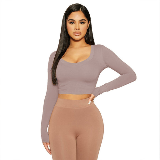 Color-Spring Women Sexy Slim U Neck Long-Sleeved Bottoming Top-Fancey Boutique