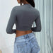 Color-Round Neck Long Sleeve T shirt Women Sexy Autumn Winter Undershirt Tight Sexy Short Cropped Top-Fancey Boutique