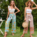 Color-Printed Women Rope Belt Casual Wide-Leg Pants Beach Vacation Wide-Leg Pants-Fancey Boutique