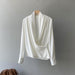Color-White-V-neck Shirt Women Spring French Elegant Drape Long Sleeve Shirt-Fancey Boutique