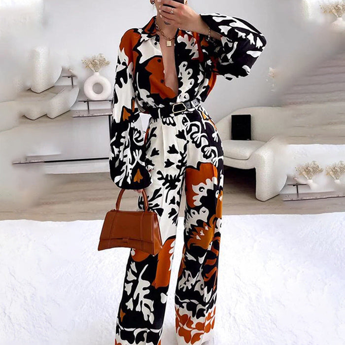 Color-Autumn Women Bohemian Printing Color Contrast Casual Two Piece Set-Fancey Boutique