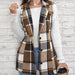 Color-Spring Autumn Winter Women Top Polo Collar Single Breasted Vest Plaid Coat-Fancey Boutique