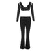 Color-Black-Autumn Winter Women Clothing Long Sleeves Cropped T shirt Women High Waist Slim Trousers Casual sets Women-Fancey Boutique