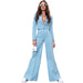 Color-skyblue-Autumn Winter Solid Color Short Long Sleeve Small Suit High Waist Wide Leg Pants Suit-Fancey Boutique