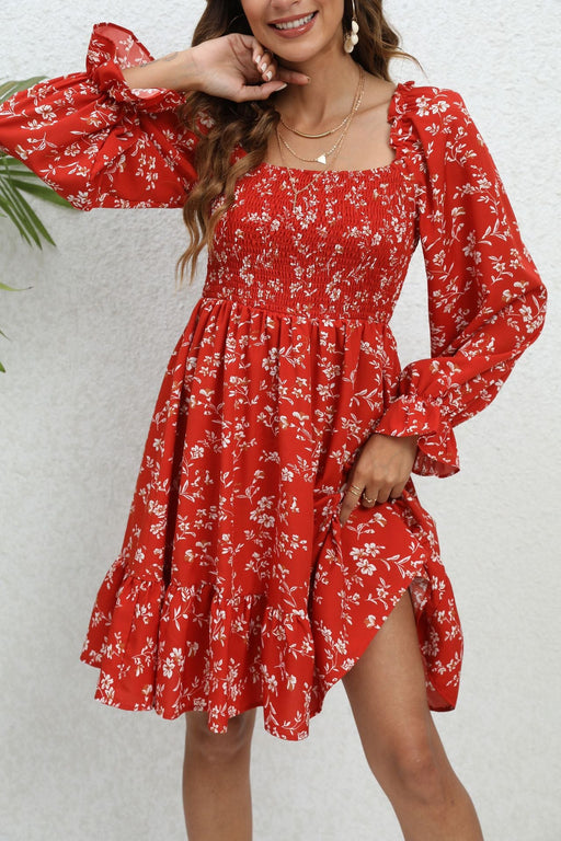 Color-Spring Summer Floral Long Sleeve Midi Dress for Women-Fancey Boutique