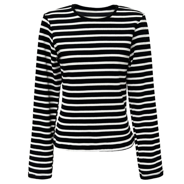 Color-Spring Striped Long Sleeved shirt Women Slim Fit Slimming Inner Bottoming Shirt Top-Fancey Boutique