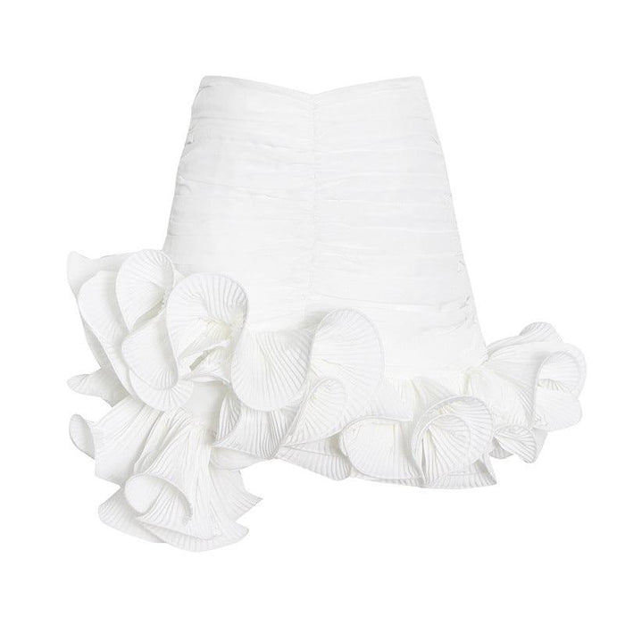 Color-Niche Design Pettiskirt Milky White Package Hip With A Zipper Wooden Ear Short Stitching Skirt Women-Fancey Boutique