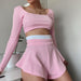 Color-Pink-Sports Women Clothing Contrast Color Fit Top Sexy Culottes Suit-Fancey Boutique