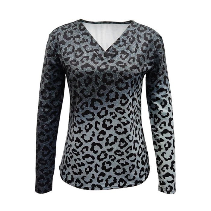 Color-Women Clothing Retro Casual Leopard Print Gradient Color Women Long Sleeve Top-Fancey Boutique