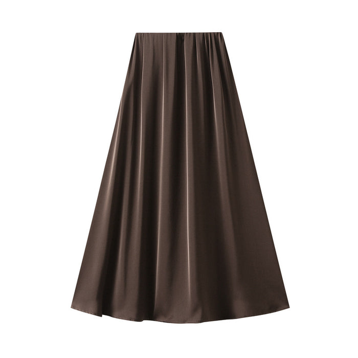 Color-Summer French High Waist Slimming Acetate Satin Drape Mid Length A Line Skirt-Fancey Boutique