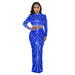 Color-Blue-Women Wear Mesh Drilling See through Long Sleeve Dress Two Piece Set-Fancey Boutique