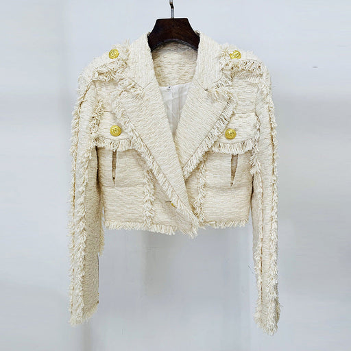 Color-Suit Jacket-Goods Autumn Winter Star Short Temperamental Tweed Fringe Blazer-Fancey Boutique