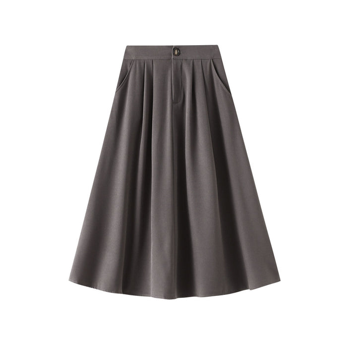 Color-Skirt Women Autumn High Waist A line Skirt Long Skirt Slimming Large Hem Umbrella Skirt Drape Skirt-Fancey Boutique