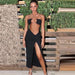 Color-Black-Women Clothing Summer Sexy Backless cropped Lace Pleated Tube Skirt Set-Fancey Boutique