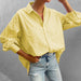 Color-Yellow-Autumn Women Clothing Collared Loose Long Sleeve Striped Shirt-Fancey Boutique