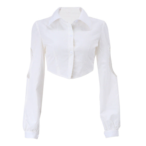 Color-White-Autumn Women Clothing Sexy Sweet Fresh Polo Collar Breasted Long Sleeve Shirt-Fancey Boutique