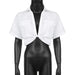 Color-White-Women Clothing Sexy Short Exposed Cropped Twisted Solid Color Polo Collar Shirt T shirt Top-Fancey Boutique