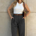 Color-Spring Autumn Ladies Solid Color Loose High Waist Ankle Length Work Pant-Fancey Boutique