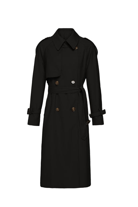 Color-Black-Element Autumn Winter British Double Breasted Loose Drooping Extended Trench Coat for Women-Fancey Boutique