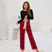 Color-Black-Solid Color round Neck T Printed Checks Women Casual Suit Homewear Pajamas Women-Fancey Boutique