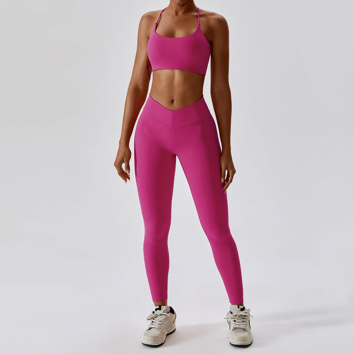 Color-Spaghetti Strap Bra Trousers Magenta-Sexy Beauty Back Yoga Clothes Outer Wear Pilates Running Fitness Exercise Yoga Suit Women-Fancey Boutique