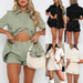 Color-Summer Retro Workwear Long Shirt Shorts Two Piece Suit Casual Suit Women-Fancey Boutique