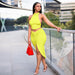 Color-Summer Women Clothing Solid Color round Neck Cropped Backless Top Drawstring Mid Length Dress Set-Fancey Boutique