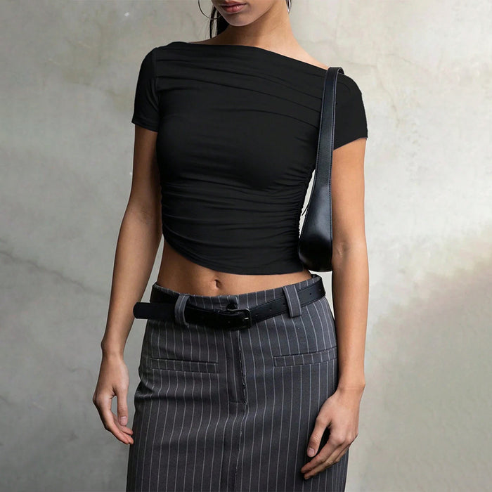 Color-Sexy Sexy Design Slim Fit Oblique Shoulder Slimming Tight Top-Fancey Boutique