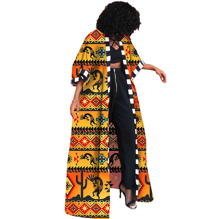 Color-Indian Pattern-Women Spring Clothing Windbreaker African Ethnic Women Coat Long Printed-Fancey Boutique