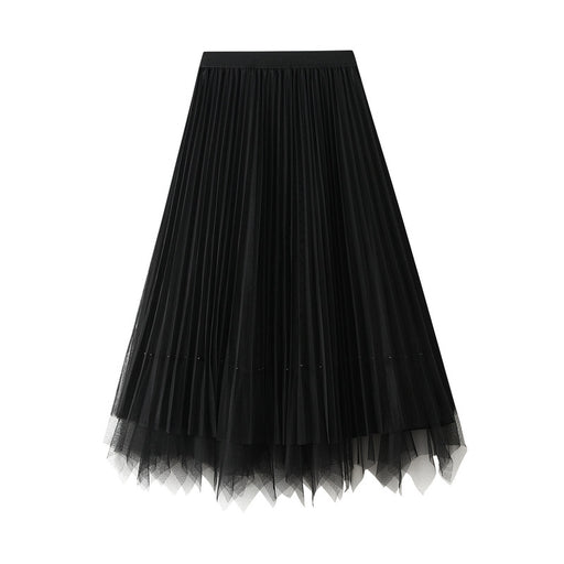 Color-Women Two Sided Skirt Spring Mid Length High Waist Pleated Skirt Irregular Asymmetric Big Skirt-Fancey Boutique