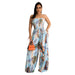 Color-Sexy Bandeau Strap Printing Wide Leg Jumpsuit Plus Size-Fancey Boutique