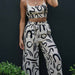 Color-Women Clothing Printed Sleeveless Strap Short Top Long Wide Leg Pants-Fancey Boutique