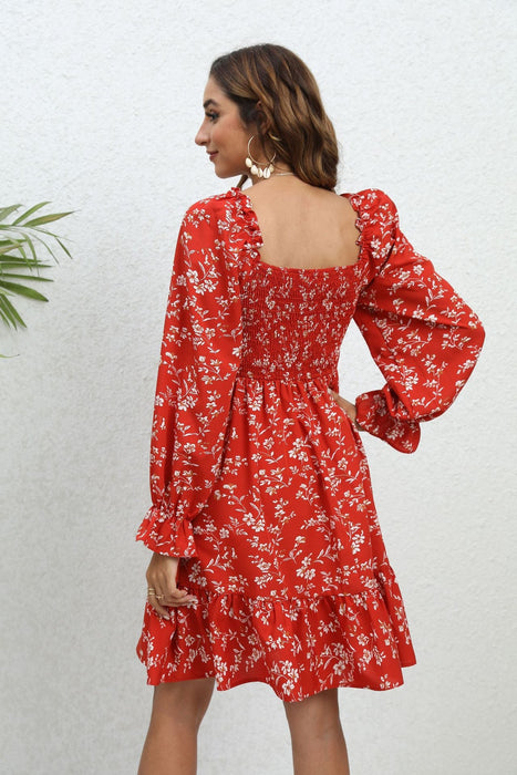 Color-Spring Summer Floral Long Sleeve Midi Dress for Women-Fancey Boutique