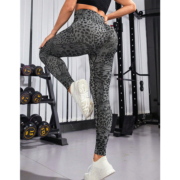 Color-Sexy Leopard Print Seamless High Waist Belly Contracting Yoga Trousers Peach Hip Running Tight Exercise Workout Pants-Fancey Boutique