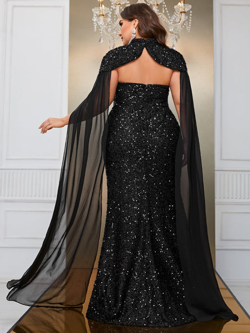 Color-Plus Size Senior Evening Dress Sequined Shawl Dress Elegant Cocktail Maxi Dress-Fancey Boutique