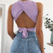 Color-Spring Summer New Solid Color Vest Sexy Hollow Out Cutout Backless Lace up Vest Top-Fancey Boutique