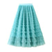 Color-Turquoise-Mesh Tiered Skirt Women Spring Autumn Dress Fairy White Yarn Skirt Pleated-Fancey Boutique