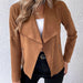 Color-Brown-Women Fur Coat Collared Long Sleeve Office Zipper Short Women Top-Fancey Boutique