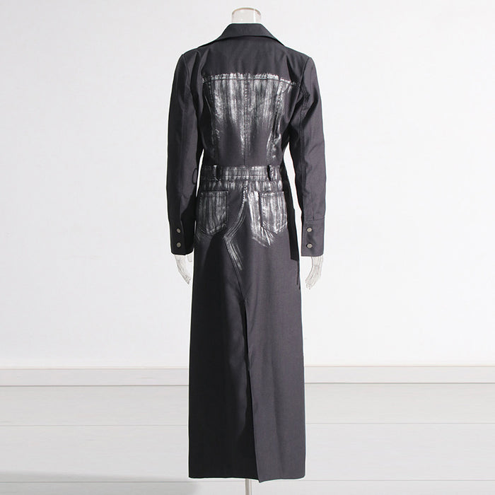 Color-Autumn Personalized Minority Printed Graffiti Design Straight Long Trench Coat Women Clothing-Fancey Boutique