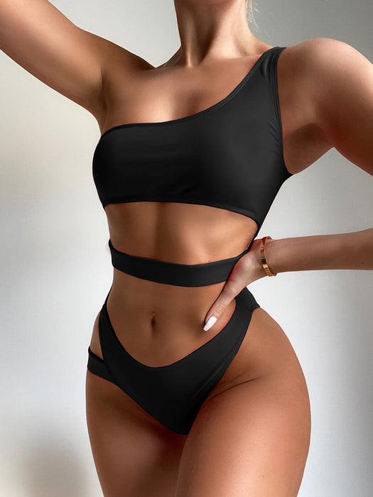 Color-Women Solid Color One-Piece Irregular Asymmetric Swimsuit Swimwear Sexy Bikini Bikini-Fancey Boutique