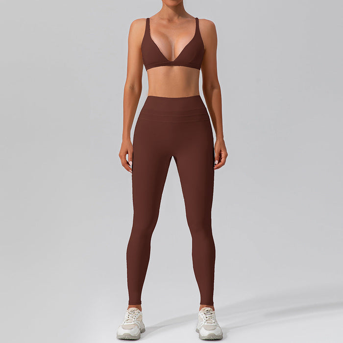 Color-Dark Brown-Quick Drying Nude Feel Yoga Clothes Vest Suit Outer Wear Running Sports Bra Suit High Waist Fitness Clothes-Fancey Boutique