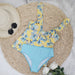 Color-Yellow Bottom Blue Flower Blue Underpants-Strap Split Conservative Swimsuit Women Bikini High Waist Tangini Swimsuit-Fancey Boutique
