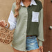 Color-Women Clothing Summer Color Stitching Pocket Drop Shoulder Long Sleeve Shirt-Fancey Boutique