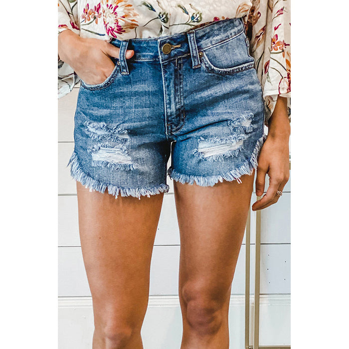 Color-Shiying Women Clothing Washed High Waist Jeans Slim-Fit Worn Casual Shorts-Fancey Boutique