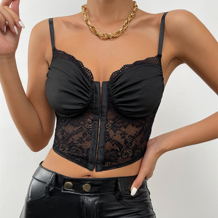 Color-Sexy Lace Buckle Pleated Pattern Camisole-Fancey Boutique