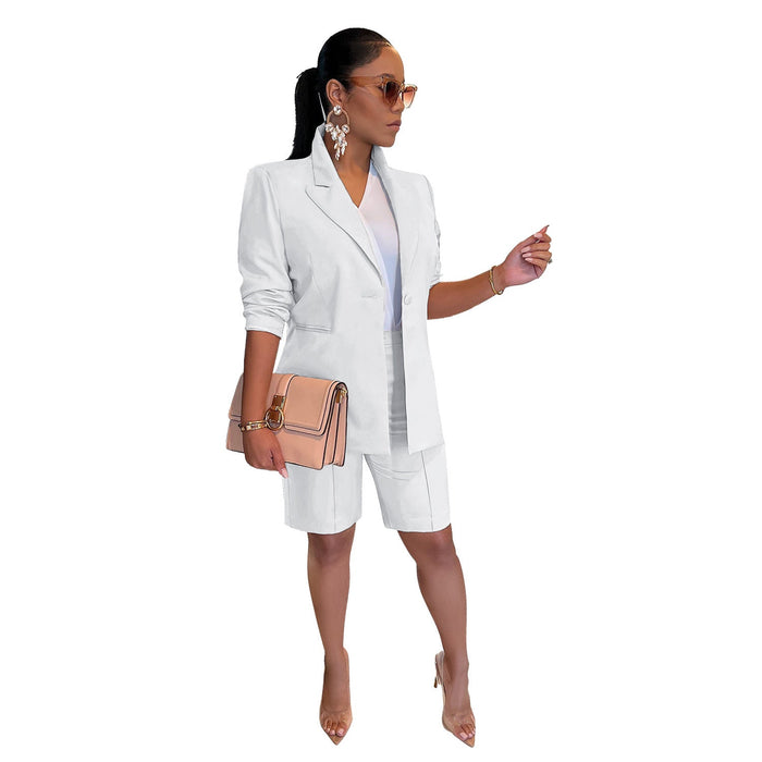 Color-White-Women Clothing Blazer Shorts Two Piece Suit Spring Summer Casual Suit-Fancey Boutique